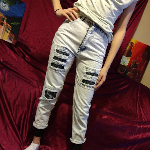 Vintage Traffic Lacy Acid Wash Ripped Jeans 7 - Picture 1 of 8